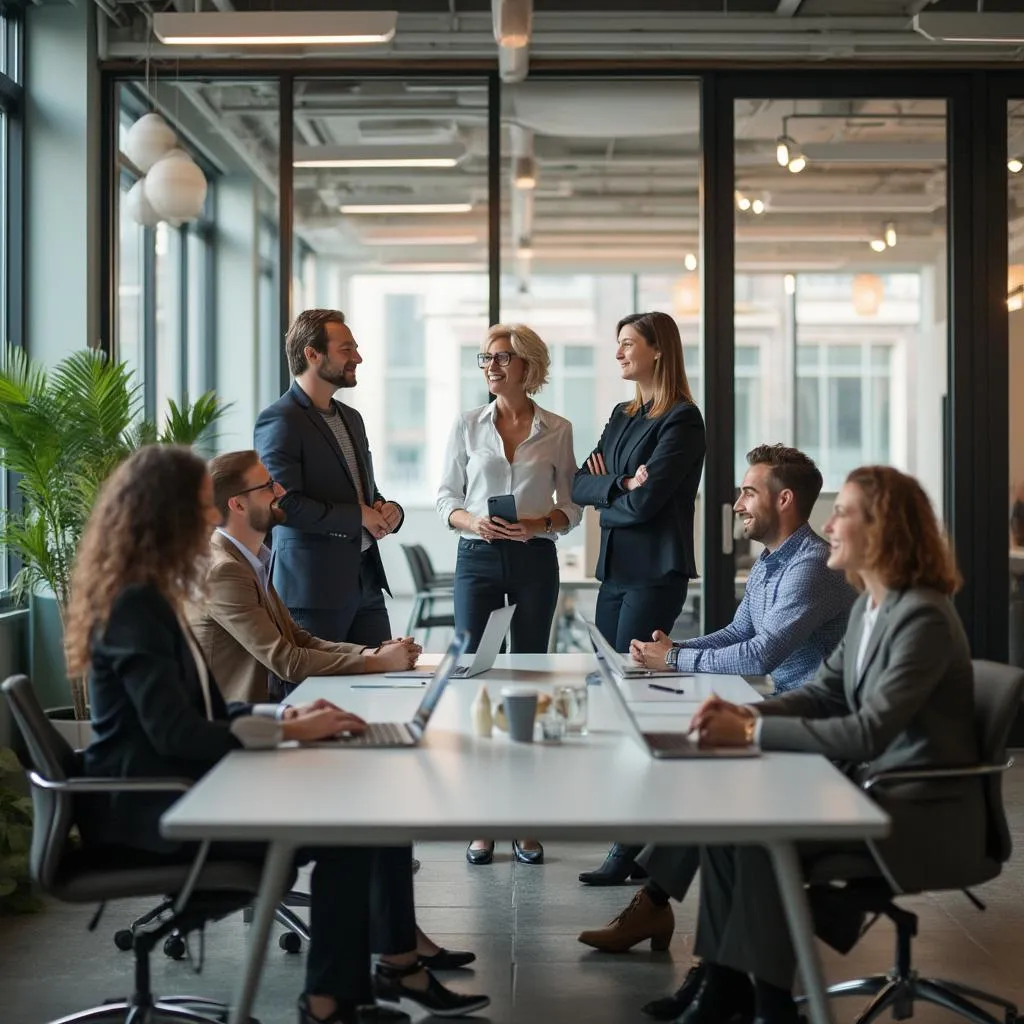 Equipo de coaches profesionales en oficina moderna